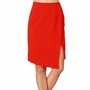Red pencil skirt with a slit
